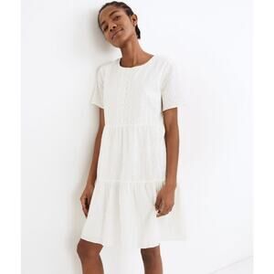 Madewell Embroidered Eyelet Button-Front Tiered Mini Dress XL
